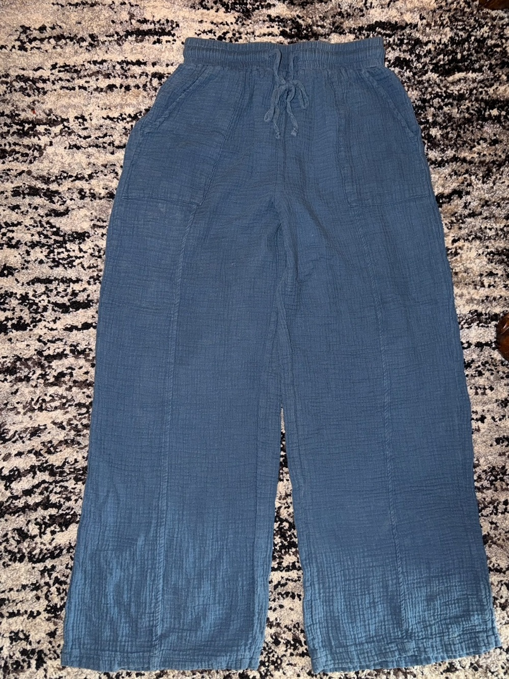 Blue Wide-Leg Drawstring Pants